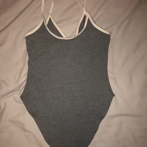 Grey and white trim bodysuit